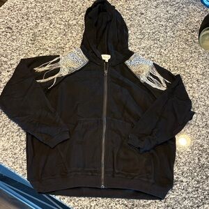 Oli & Hali Black Fringe Hoodie